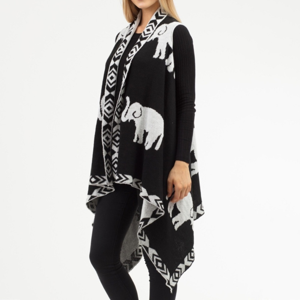 NWT *BOUTIQUE*    ELEPHANT OPEN LONG VEST   OSFALL - Picture 3 of 4